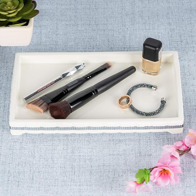 Resin Organizer Tray for Bathroom Vanity Countertops, Closets, Dresser | White