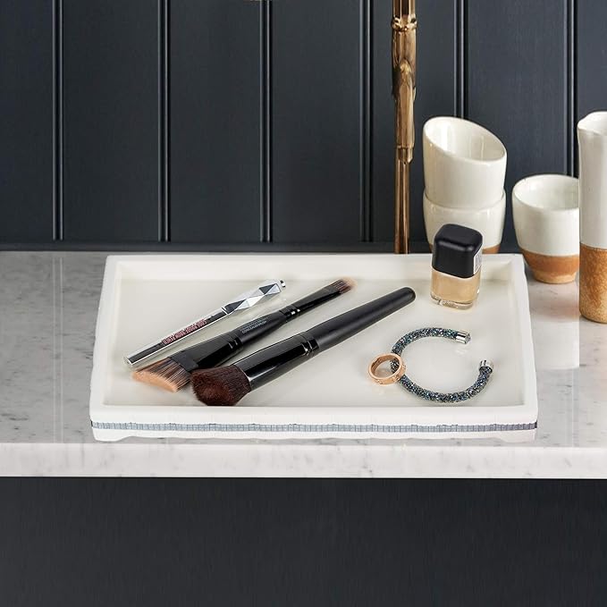 Resin Organizer Tray for Bathroom Vanity Countertops, Closets, Dresser | White