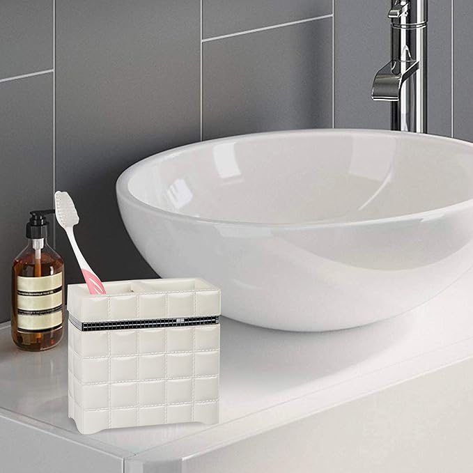 Toothbrush Holder | Compact Multi-Slot Holder for Toothbrushes, Razors & Makeup Accessories | White Resin