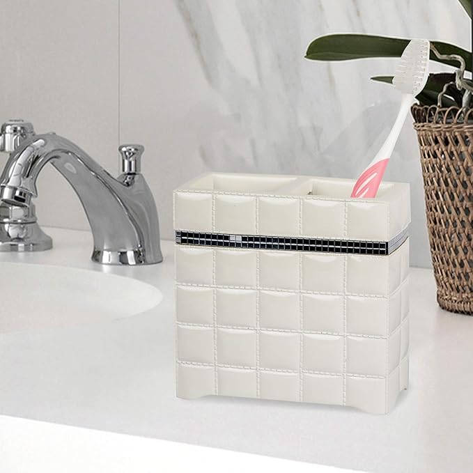 Toothbrush Holder | Compact Multi-Slot Holder for Toothbrushes, Razors & Makeup Accessories | White Resin