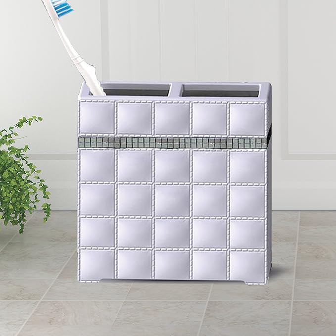 Toothbrush Holder | Compact Multi-Slot Holder for Toothbrushes, Razors & Makeup Accessories | White Resin