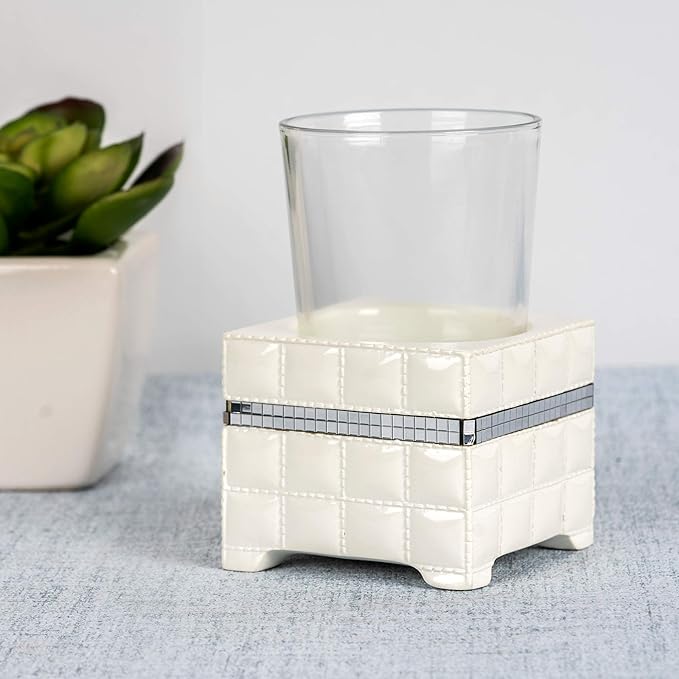 Resin Bathroom Tumbler Cup | Decorative Rinse Cup,Drinking Glass,Toothbrush & Makeup Brush Holder for Vanity Countertops,Sink & Desk | White