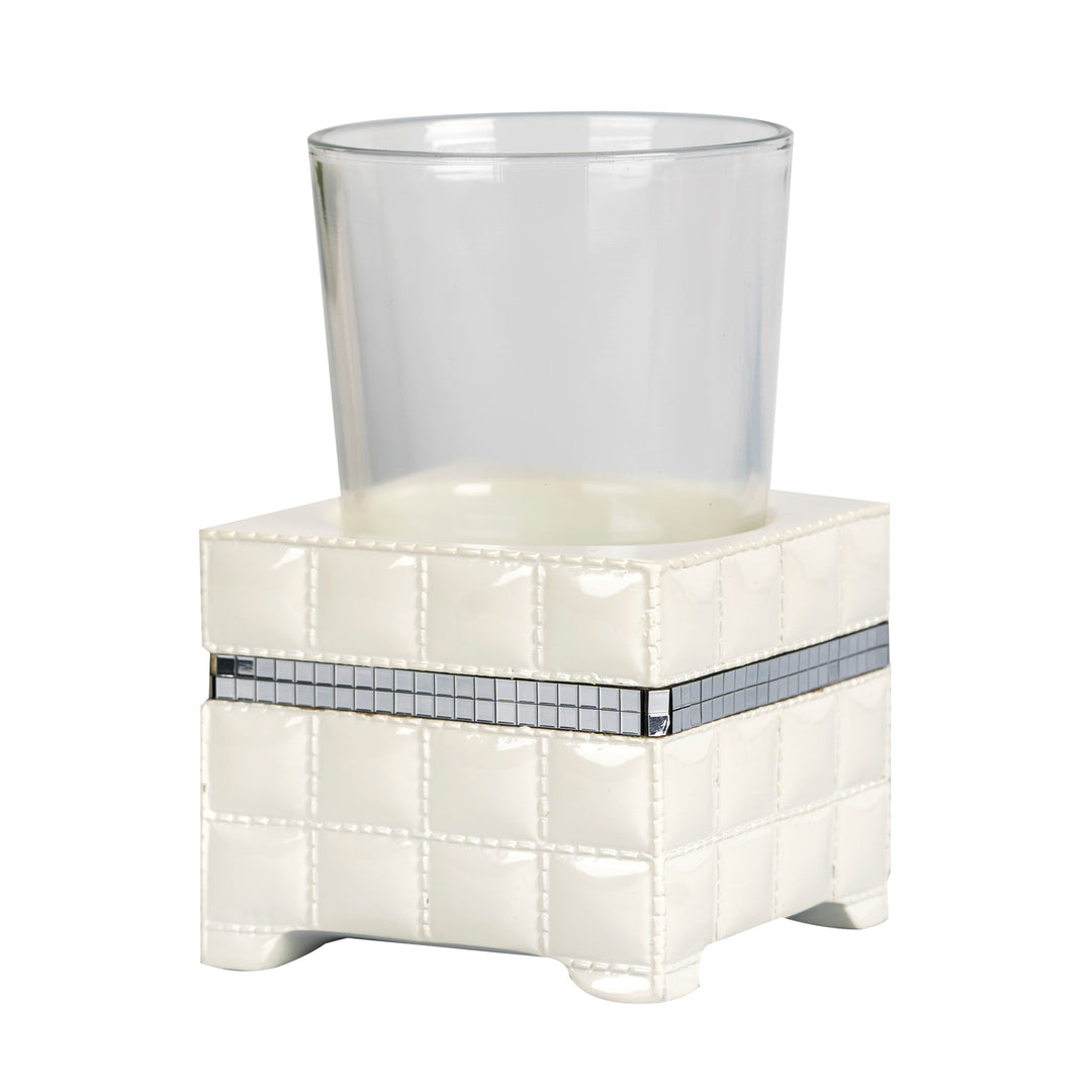 Resin Bathroom Tumbler Cup | Decorative Rinse Cup,Drinking Glass,Toothbrush & Makeup Brush Holder for Vanity Countertops,Sink & Desk | White