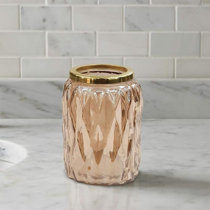 Glacier Glass Bathroom Tumbler Cup | Decorative Rinse Cup,Drinking Glass,Toothbrush & Makeup Brush Holder for Vanity Countertops,Sink & Desk | Amber/Glass
