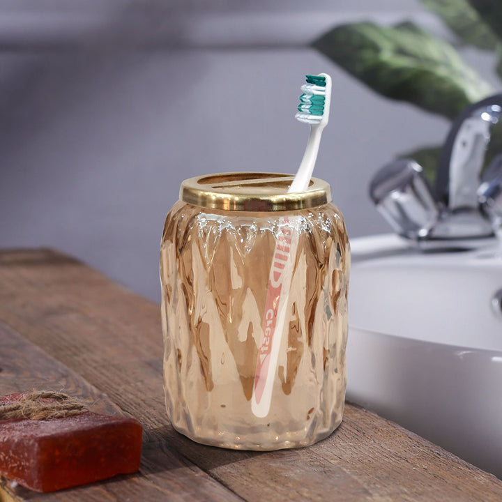 Glacier Toothbrush Holder | Compact Multi Slot Holder for Toothbrushes, Razors & Makeup Accessories  | Amber