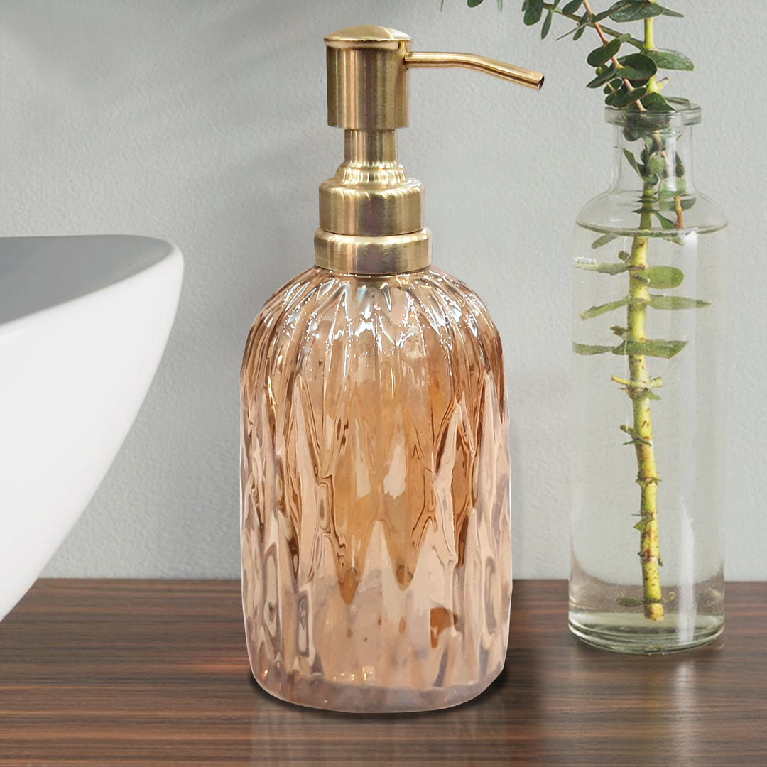 Glass Liquid Soap Dispenser Pump Bottle | Bathroom Vanity & Kitchen Sink,Holds Soap,Lotion & Sanitizer | Amber