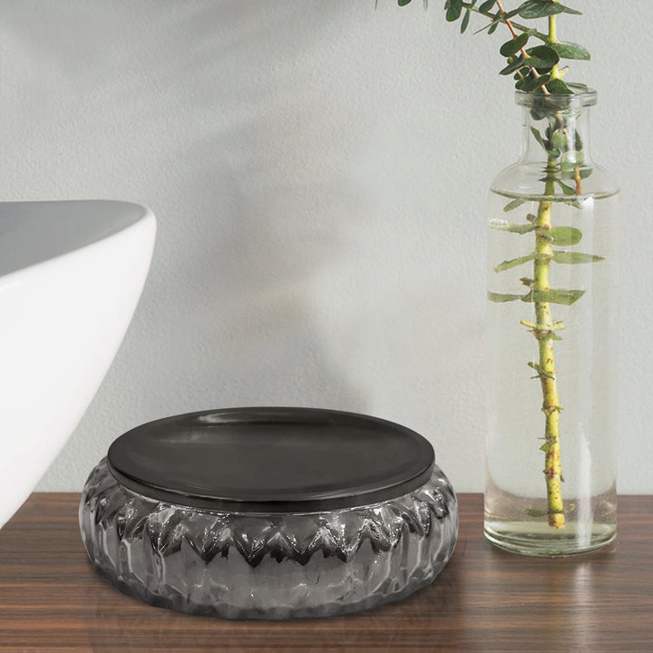 Glass Soap Dish for Bathroom Counter,Shower & Kitchen | Smoke
