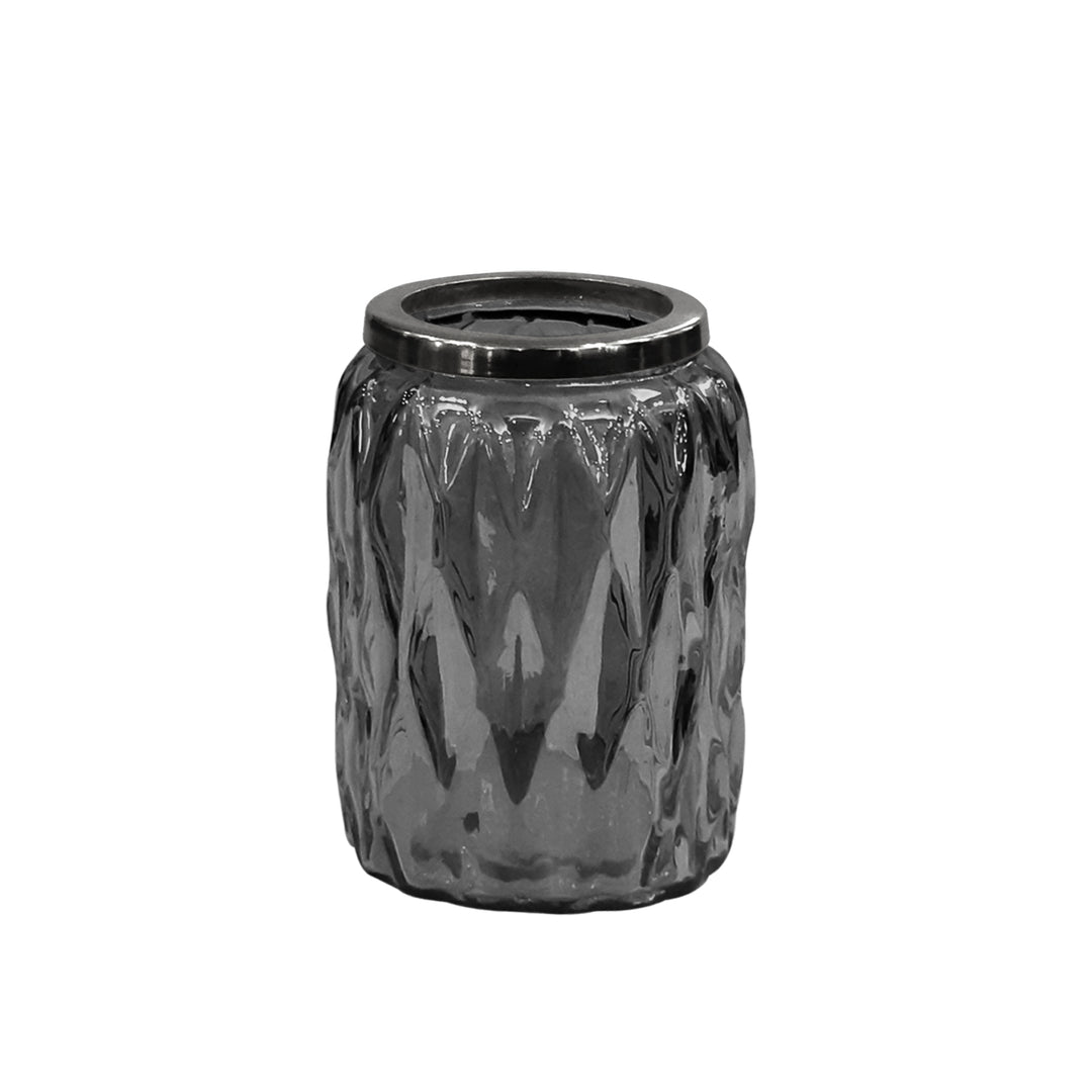 Glacier Glass Bathroom Tumbler Cup | Decorative Rinse Cup,Drinking Glass,Toothbrush & Makeup Brush Holder for Vanity Countertops,Sink & Desk | Smoke/Glass