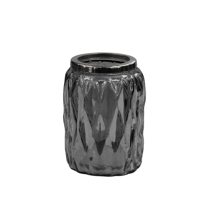 Glacier Glass Bathroom Tumbler Cup | Decorative Rinse Cup,Drinking Glass,Toothbrush & Makeup Brush Holder for Vanity Countertops,Sink & Desk | Smoke/Glass
