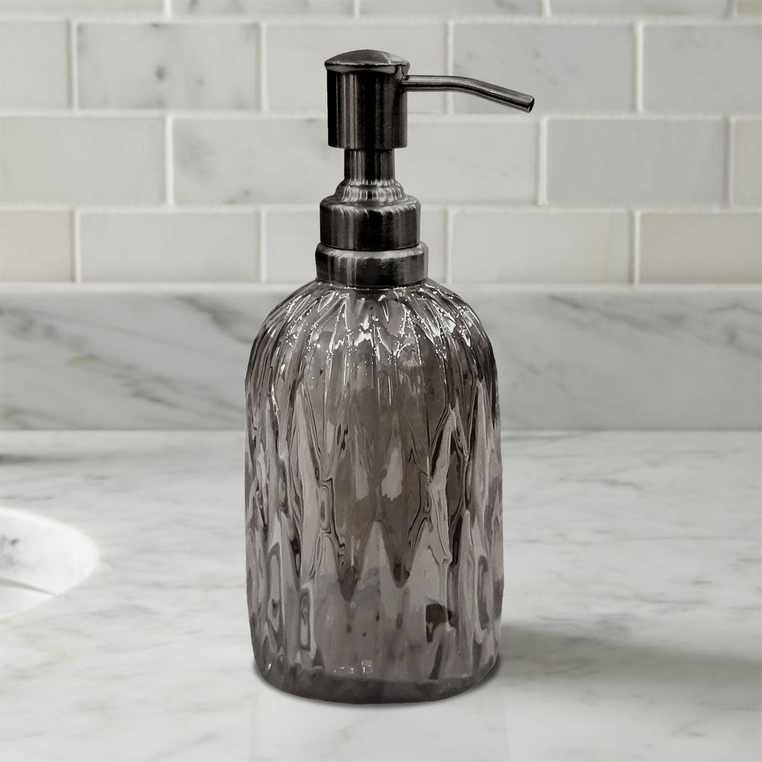 Glass Liquid Soap Dispenser Pump Bottle | Bathroom Vanity & Kitchen Sink,Holds Soap,Lotion & Sanitizer | Smoke