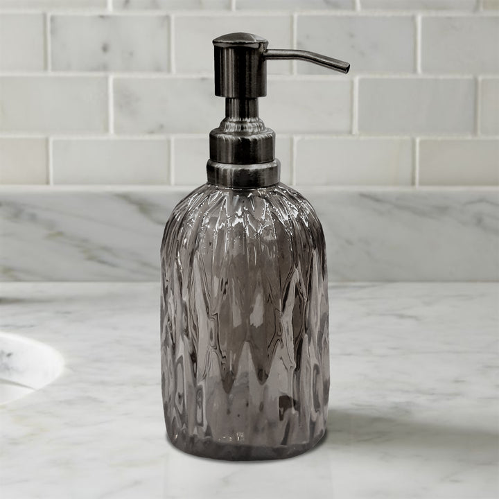 Glass Liquid Soap Dispenser Pump Bottle | Bathroom Vanity & Kitchen Sink,Holds Soap,Lotion & Sanitizer | Smoke