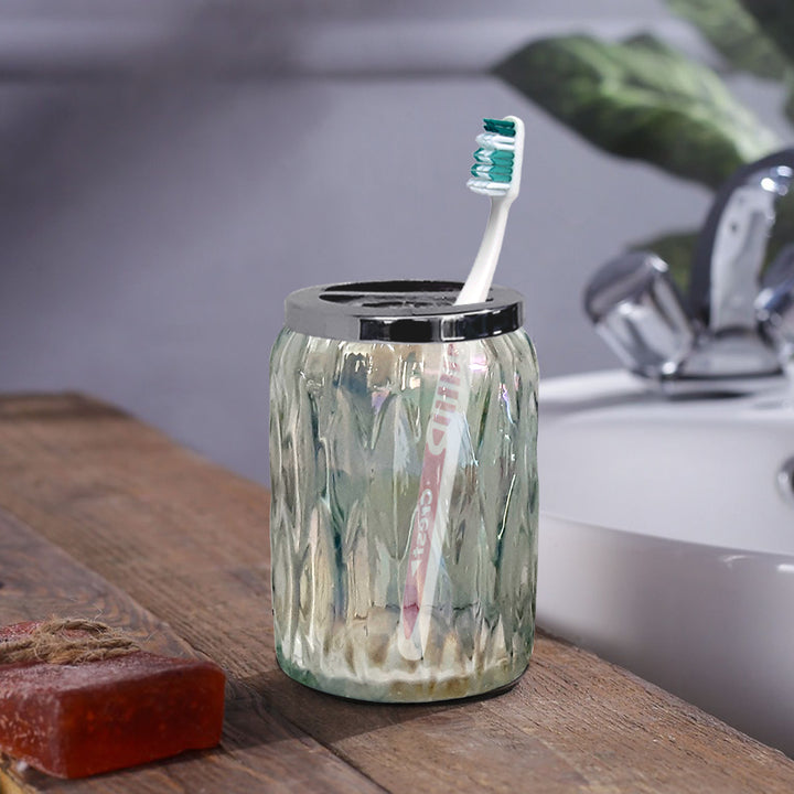 Glacier Toothbrush Holder | Compact Multi Slot Holder for Toothbrushes, Razors & Makeup Accessories  | Glass Rainbow Lustre