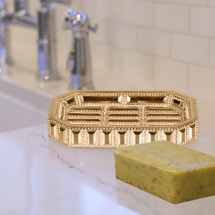 Resin Decorative Bar Soap Dish Tray for Bathroom Vanities, Countertops | Gold Finish