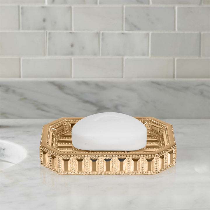 Resin Decorative Bar Soap Dish Tray for Bathroom Vanities, Countertops | Gold Finish