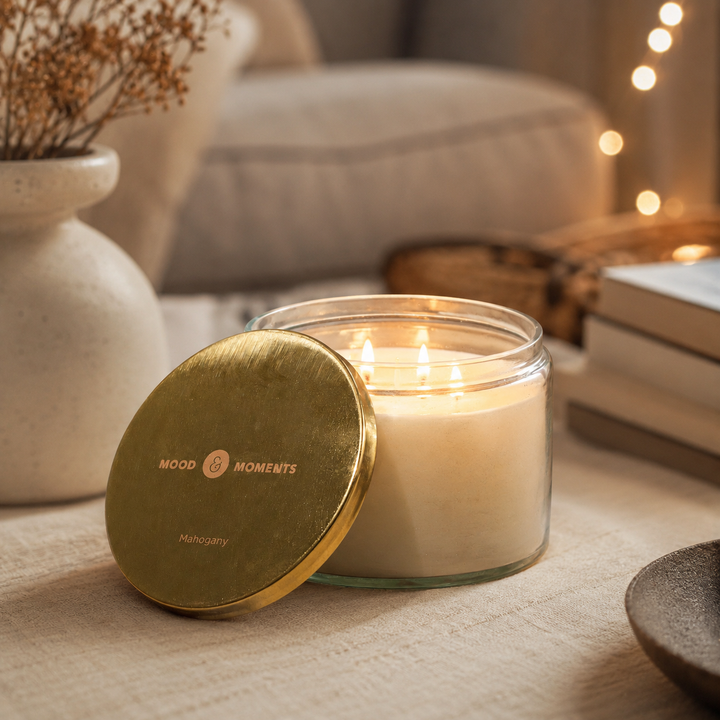 Mahogany Glass Jar Candle with 3 Wicks | Christmas Scented Wax Candle