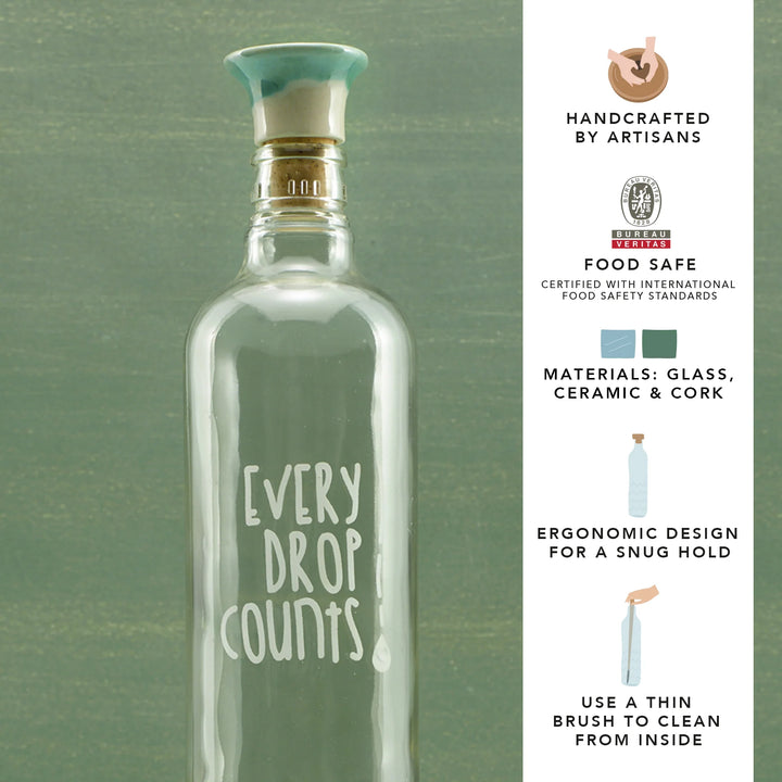 Drop Glass Water Bottle with Ceramic Stopper | Airtight Clear Bottle