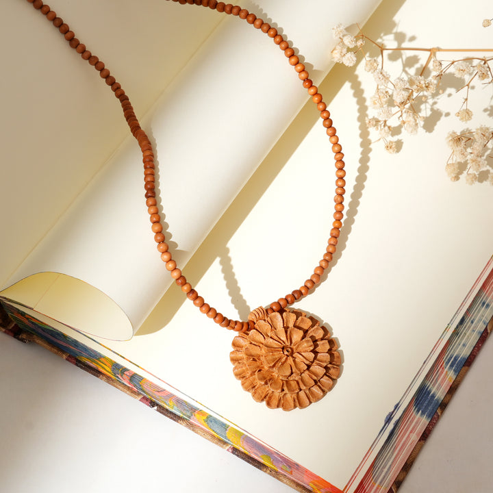 Handcrafted Wooden Sunflower Pendant | Natural Finish