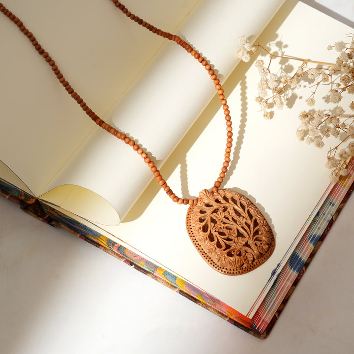 Kadam Wood Carved Pendant | Single Side Undercut Design Natural Necklace