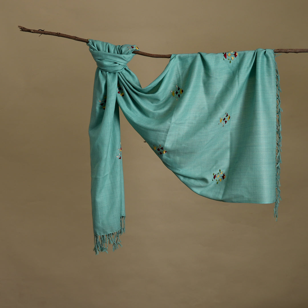 Chamba Rumal Wool Stole with Floral Embroidery