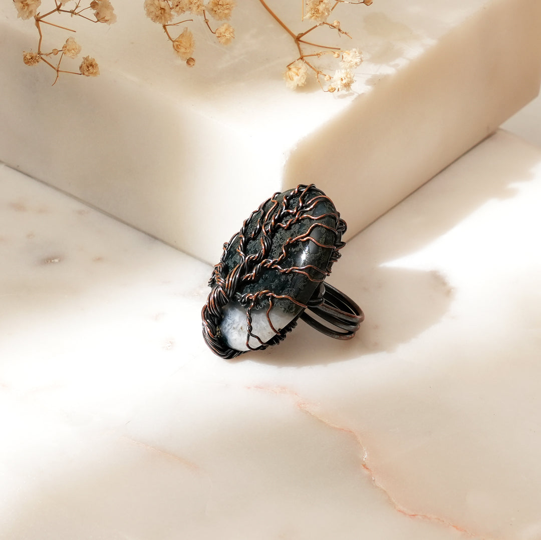 Handcrafted Copper Ring with Natural Stone | Artisan Boho Jewelry