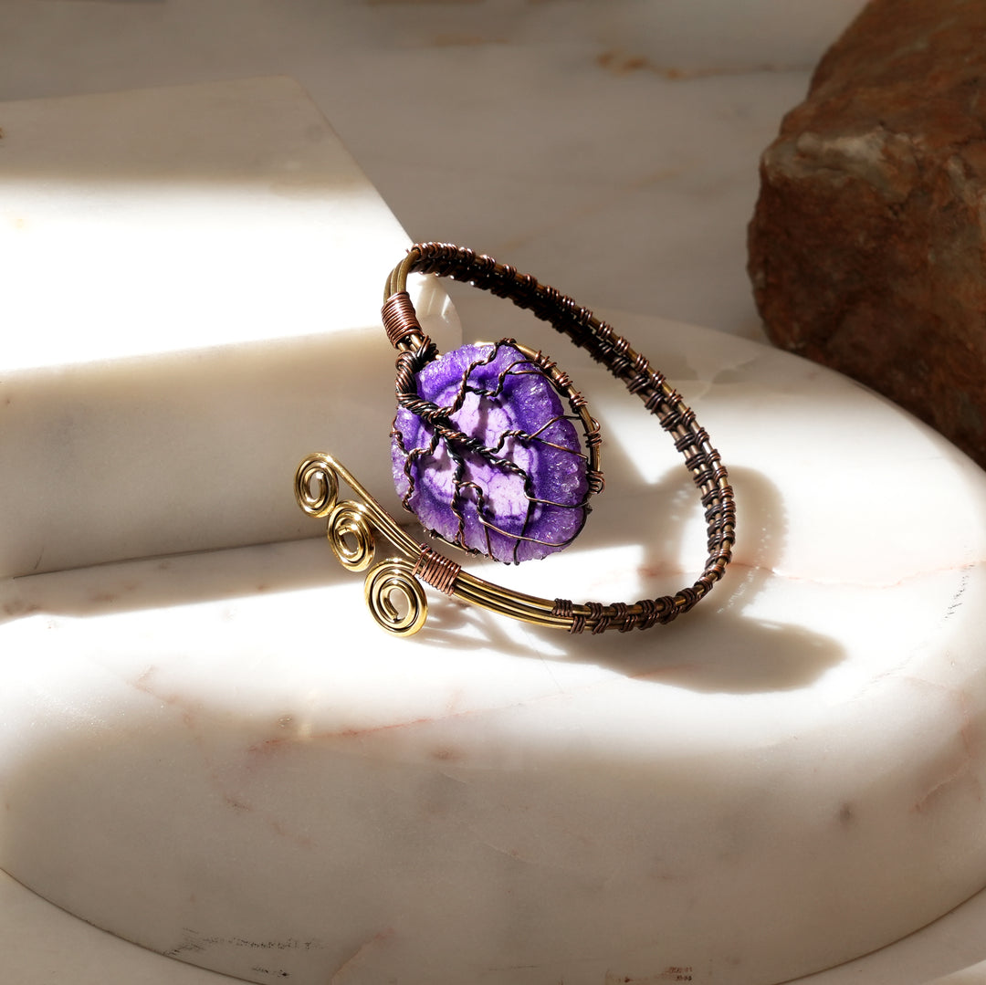 Handcrafted Brass & Copper Bangle with Natural Stones | Artisan Jewelry