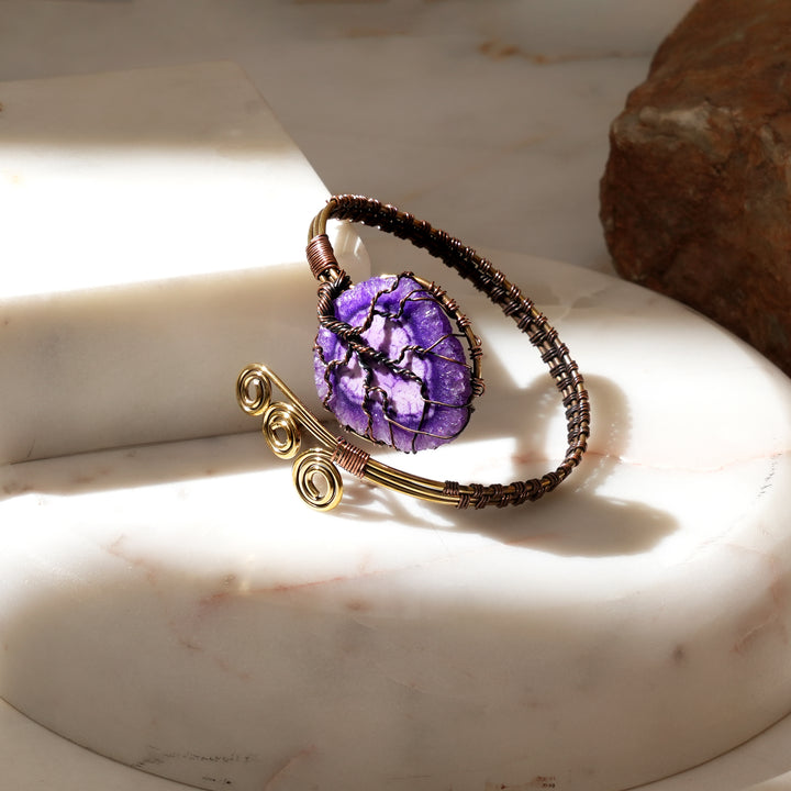 Handcrafted Brass & Copper Bangle with Natural Stones | Artisan Jewelry