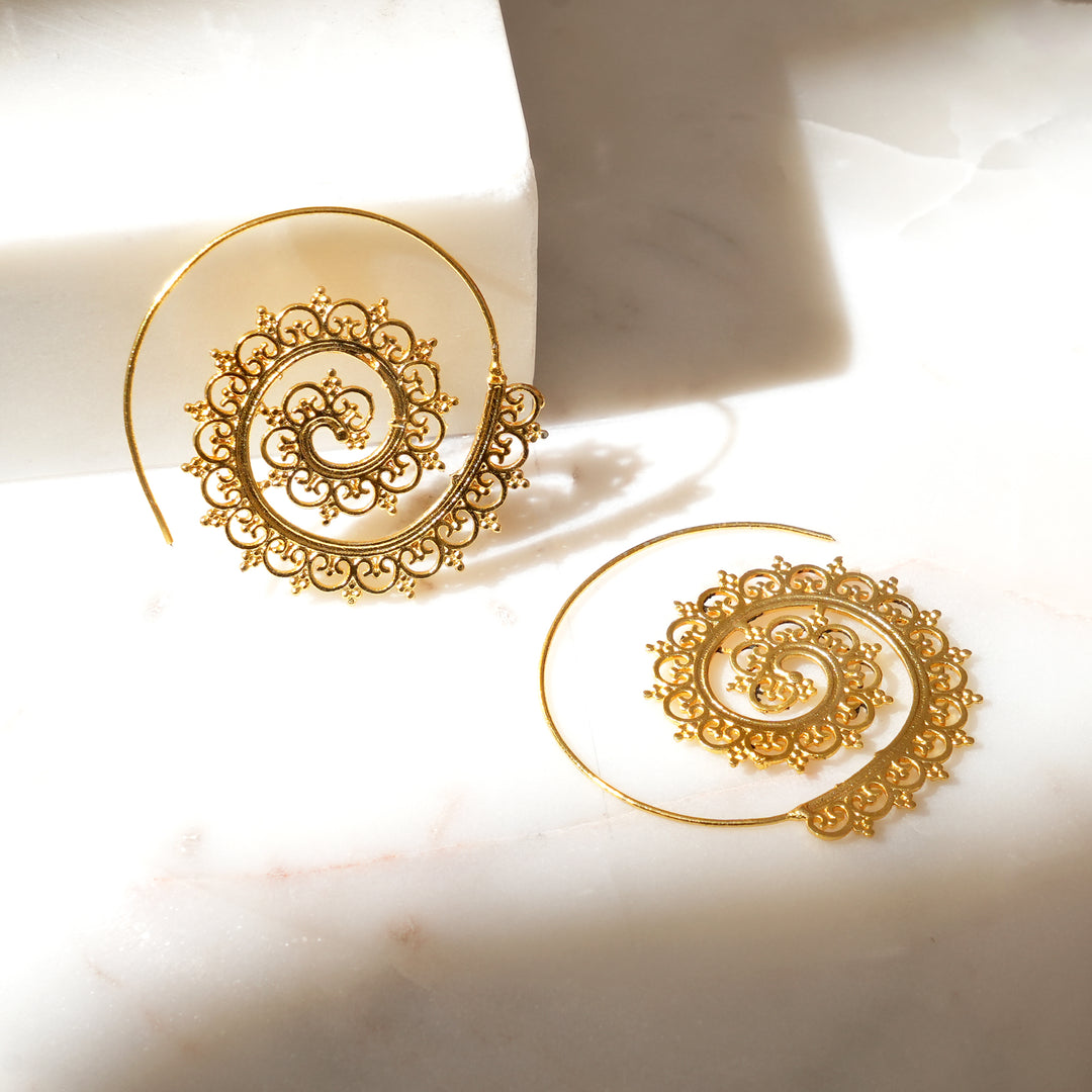 Artisan Spiral Filigree Earrings | Handcrafted Brass Jewelry