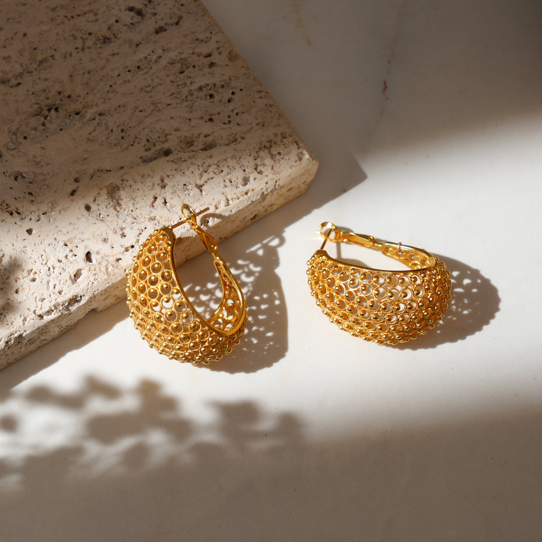 Artisan Hoop Earrings | Basket Weave Texture in Brass