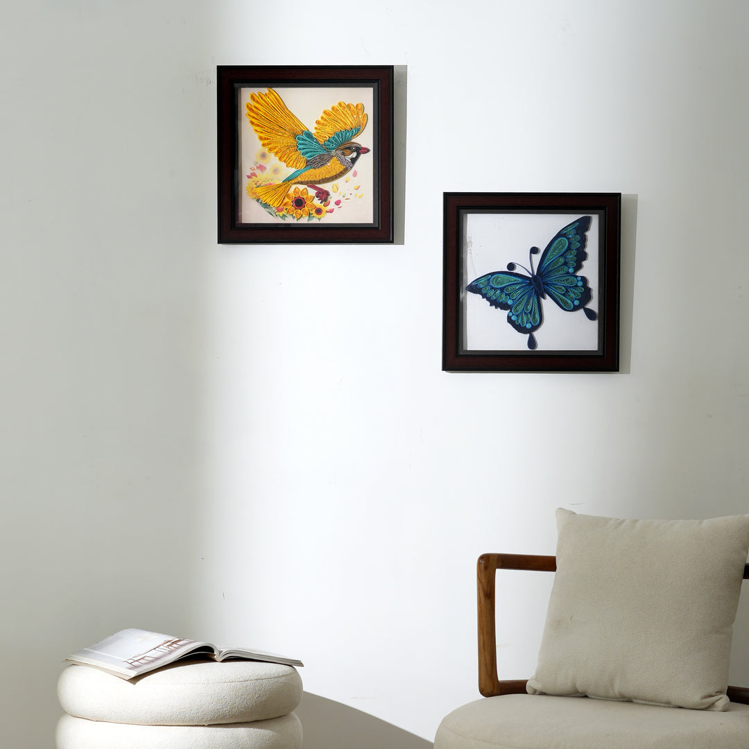 Handcrafted Paper Quilling Yellow Bird Art | Wall Decor
