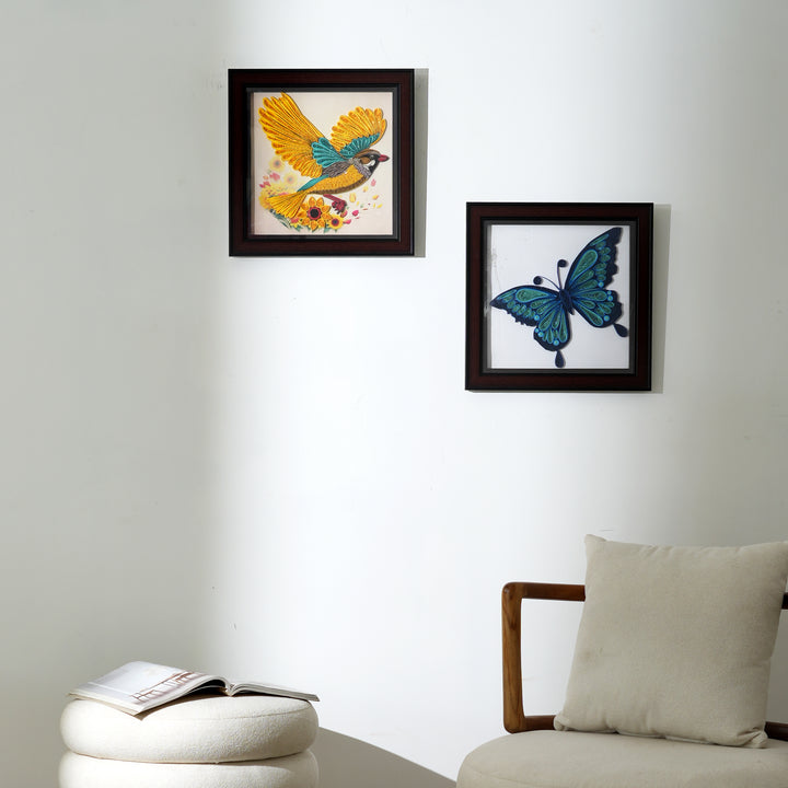 Handcrafted Paper Quilling Yellow Bird Art | Wall Decor