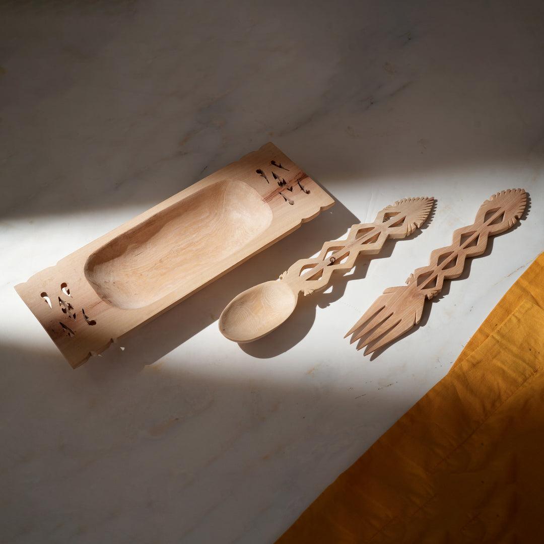 Handmade Wooden Spoon & Fork Set | Traditional Indian Craft Utensils