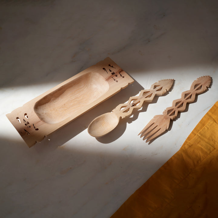 Handmade Wooden Spoon & Fork Set | Traditional Indian Craft Utensils