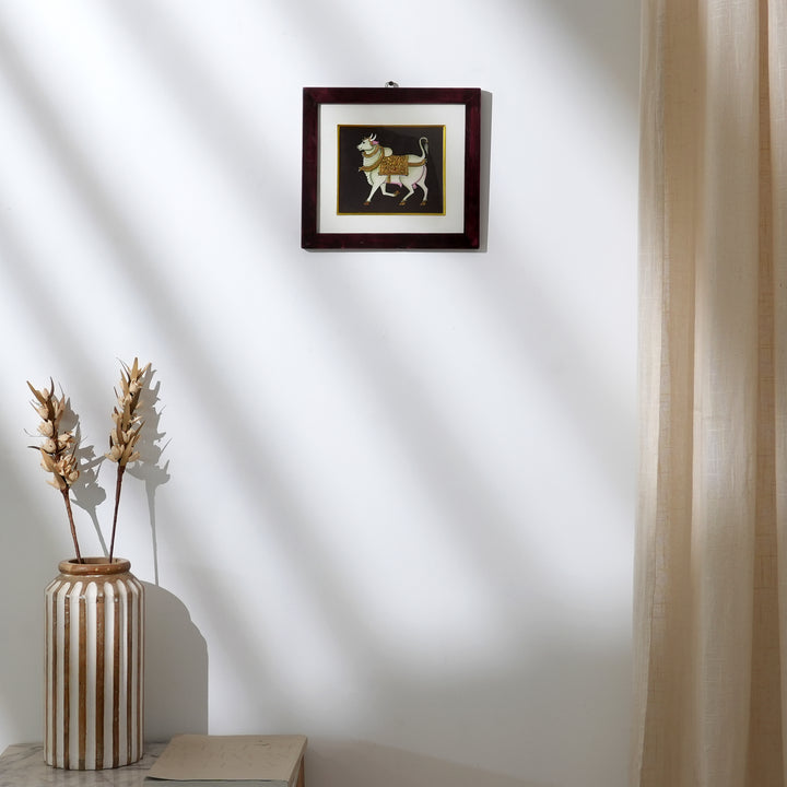 Mysore Traditional Painting | Serene White Bull