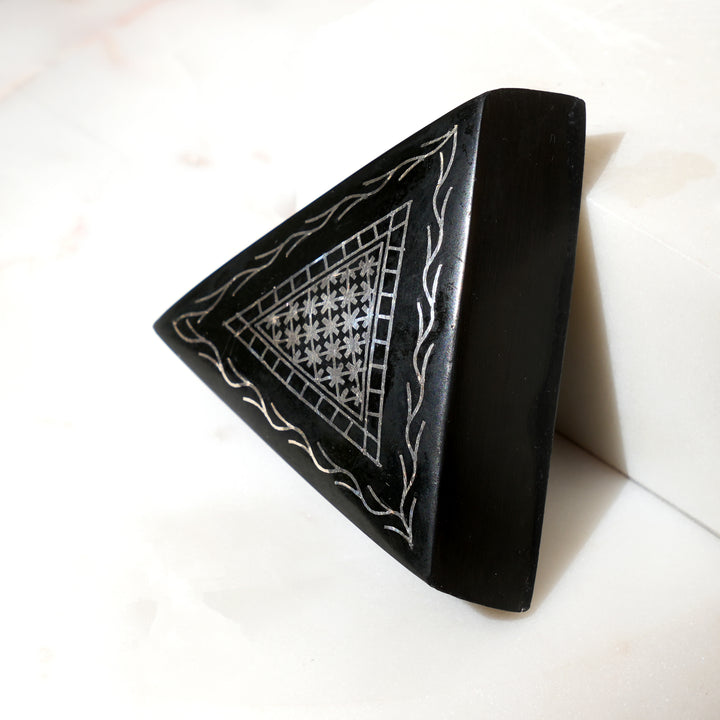 Handcrafted Bidri Paperweight | Black with Silver Inlay