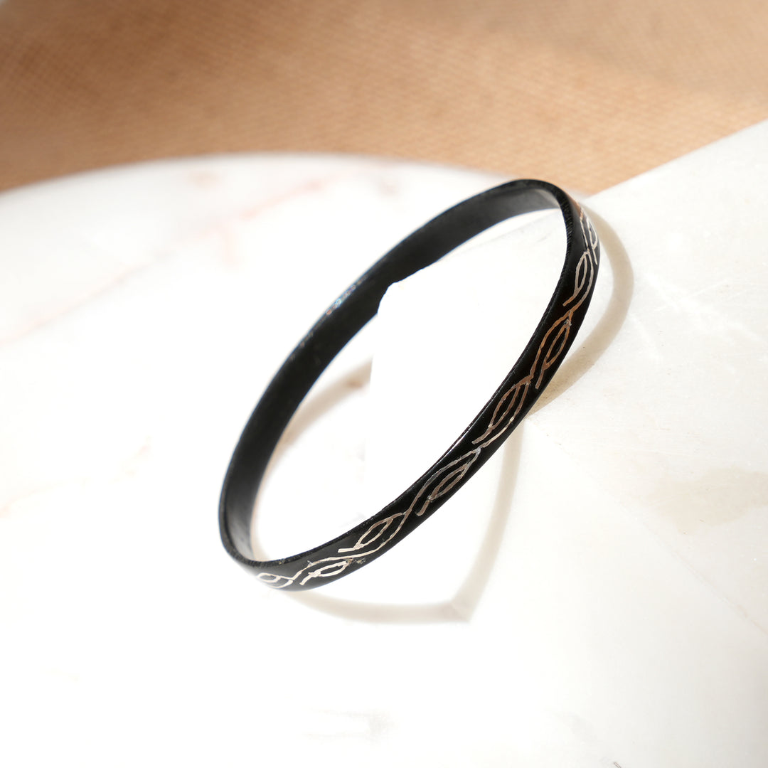 Bidri Bell Kada Bangle Silver Inlay | Traditional Zinc Copper Alloy Jewelry
