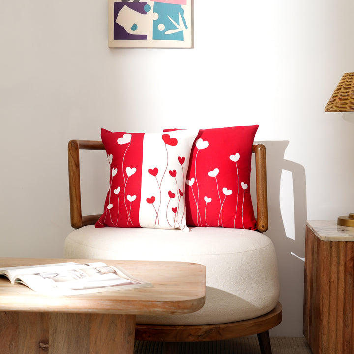 Cotton Throw Pillow Cover with Heart-Shaped Applique | Handcrafted Charm for Cozy Spaces