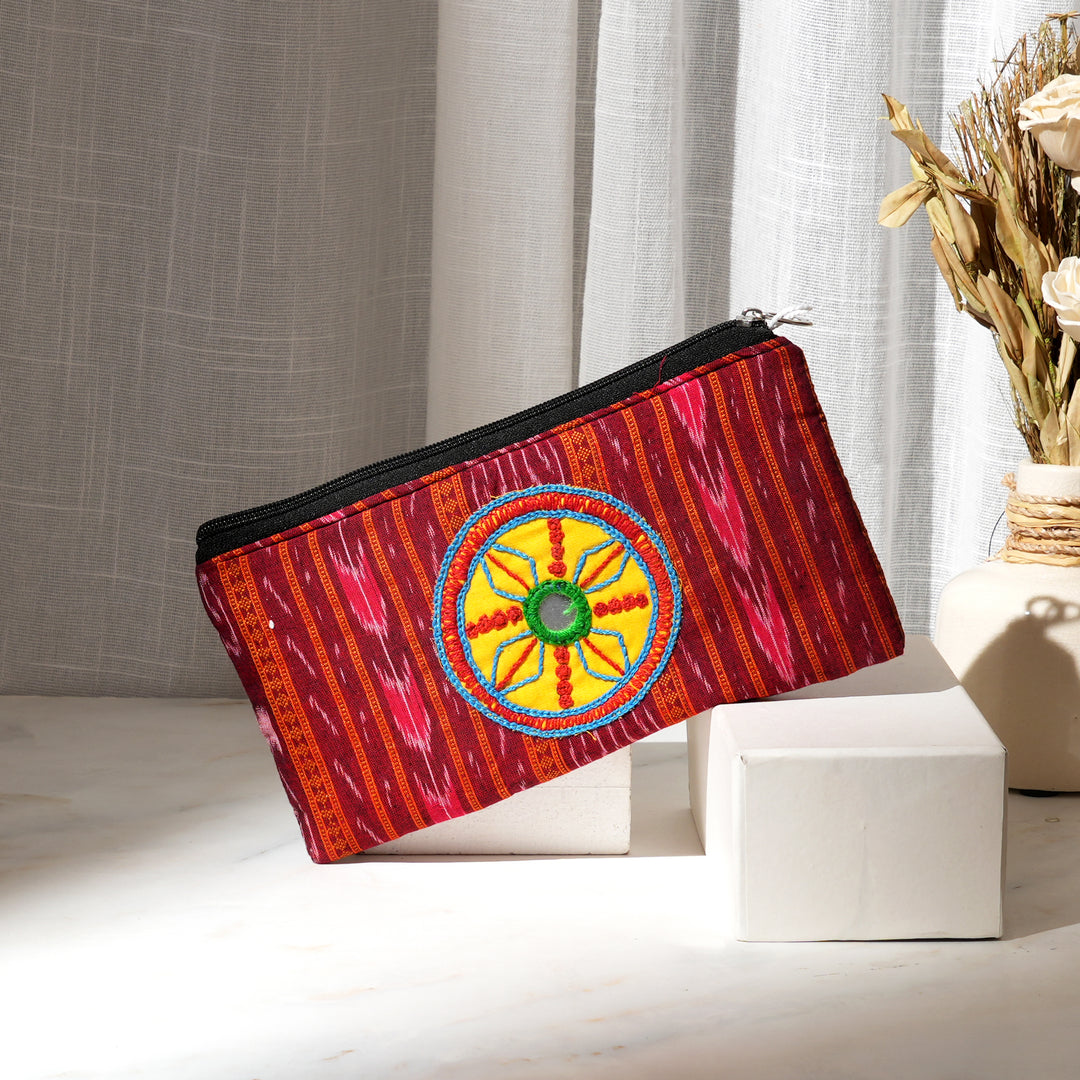 Embriodered Handloom Pencil Pouch-5X9" | Multicolor