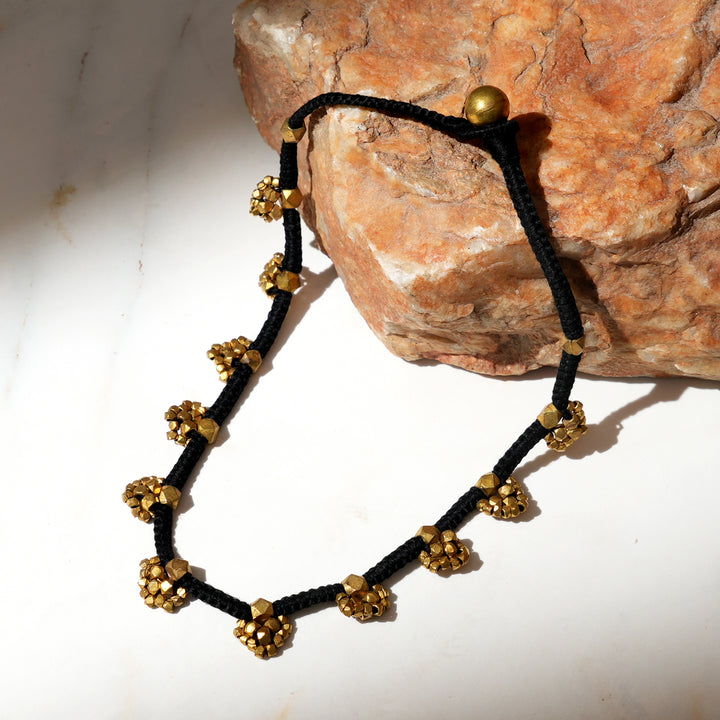 Tribal Brass Bead Necklace | Handcrafted Cotton Thread Ethnic Jewelry