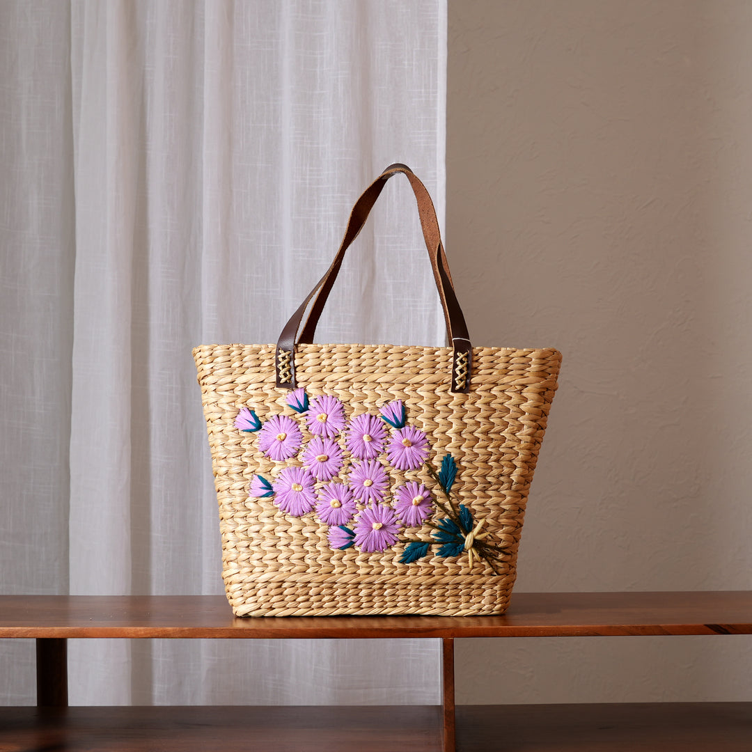 Embroidered Water Reed Fancy Bag | Handcrafted & Ecofriendly