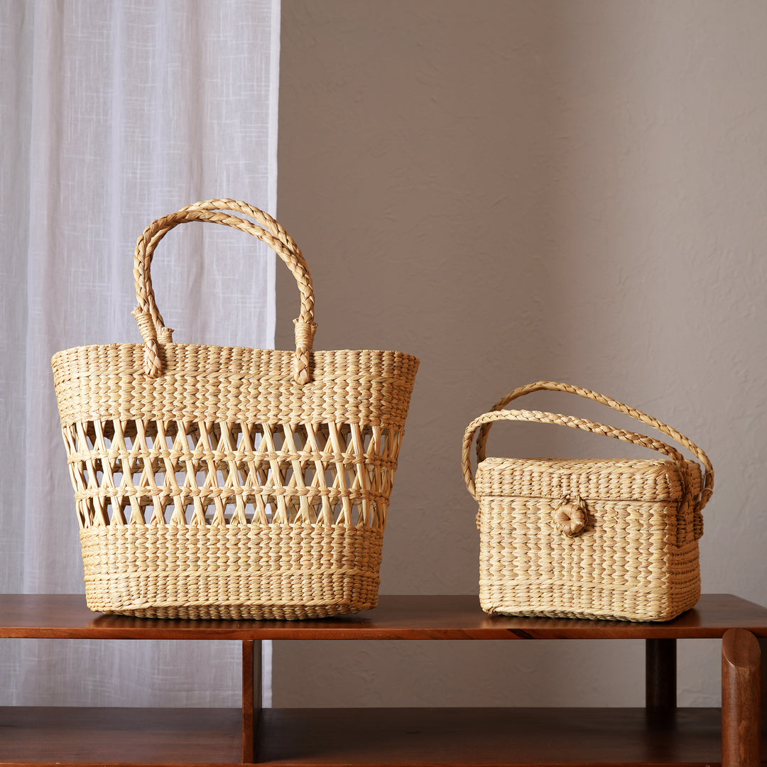 Natural Water Reed Shopping Bag | Handcrafted Jalli Basket Tote