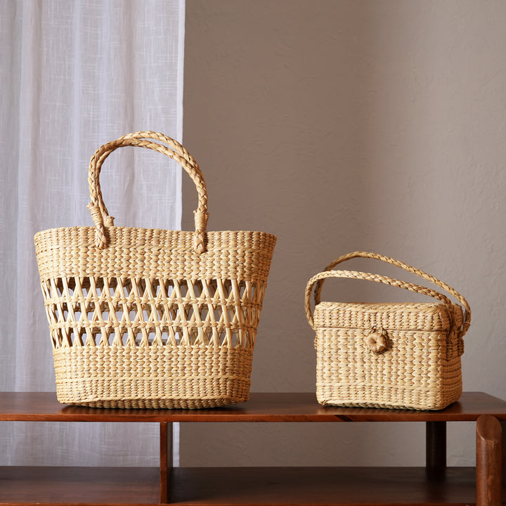 Natural Water Reed Shopping Bag | Handcrafted Jalli Basket Tote