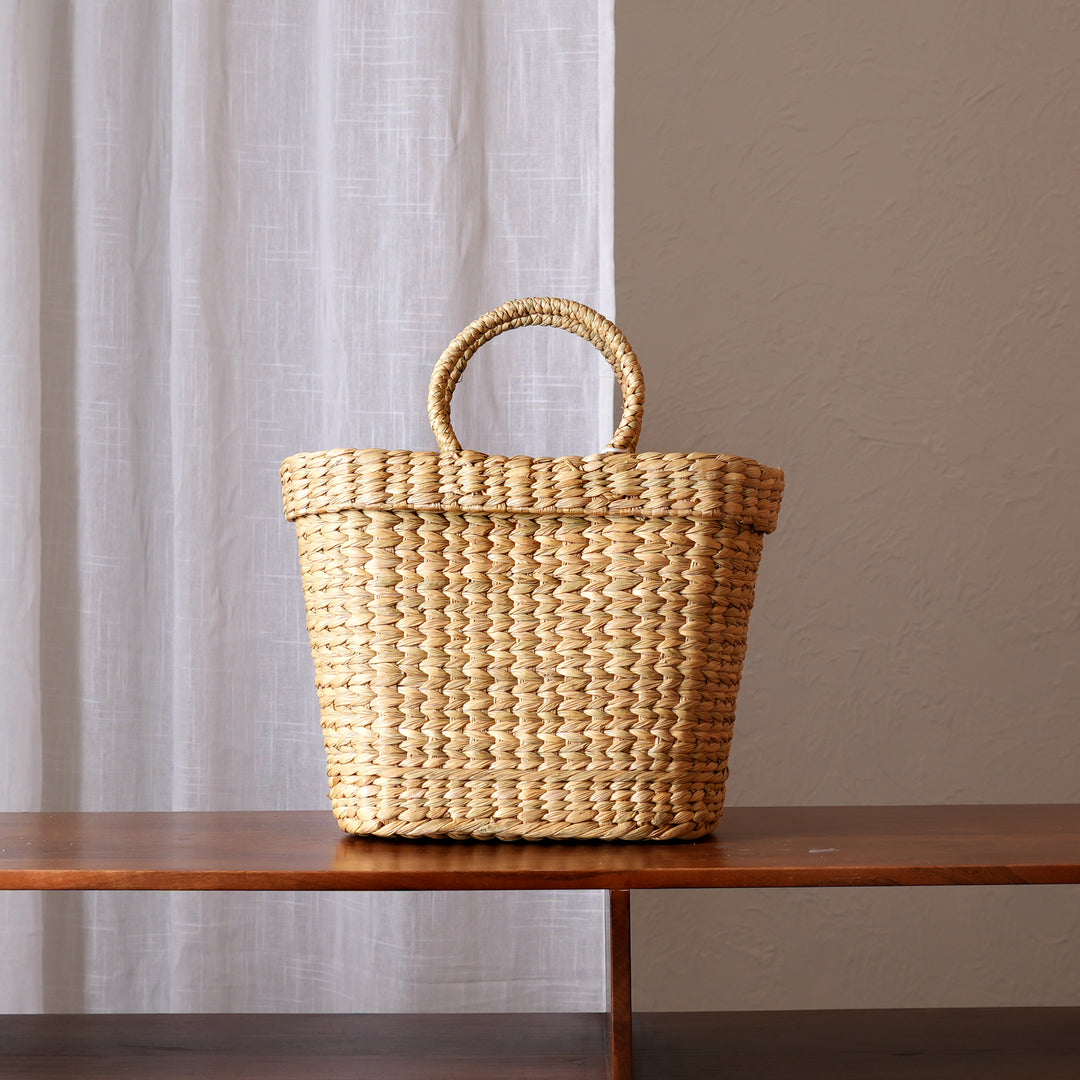 Artisan Water Reed Basket | Handwoven Tote for Storage & Decor