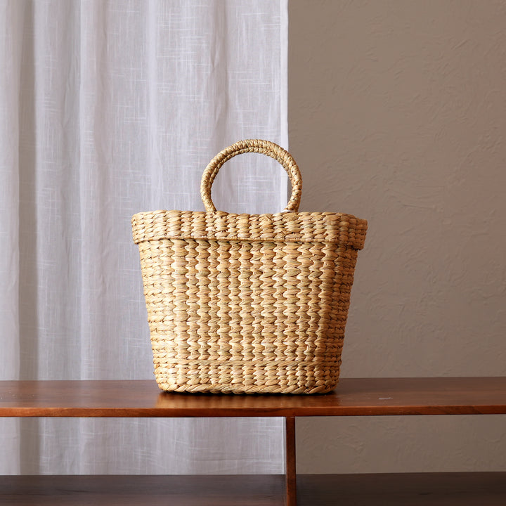 Artisan Water Reed Basket | Handwoven Tote for Storage & Decor