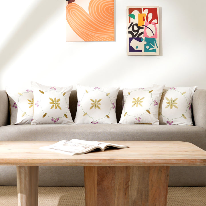 Handcrafted Casement Throw Pillow Cover | Delicate Floral Embroidery