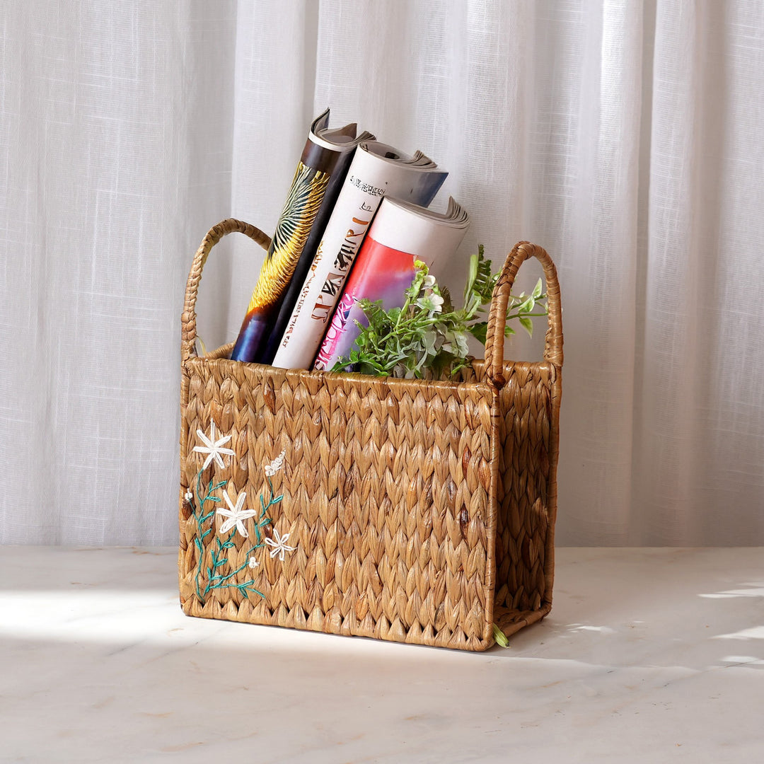 Handwoven Magazine Holder | Sustainable Organizer for Books & Files