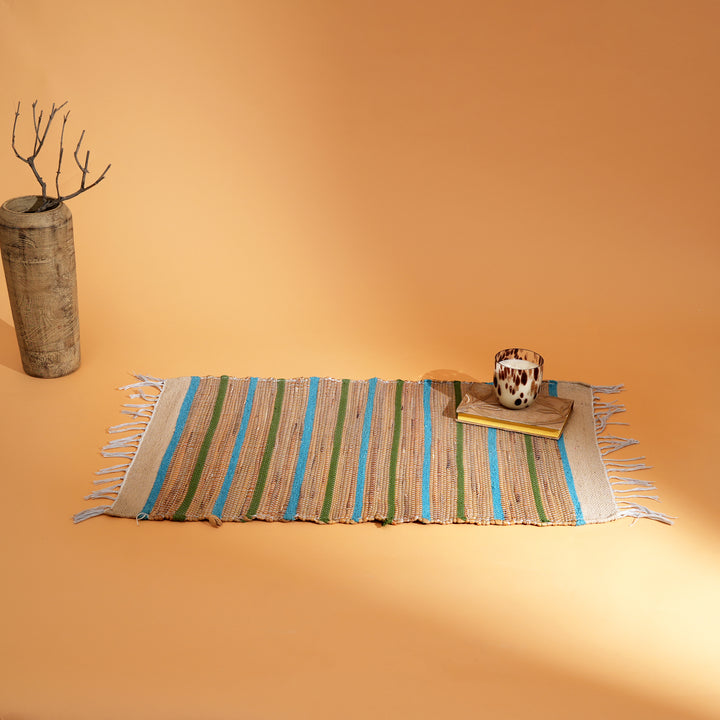Handwoven Water Hyacinth & Cotton Prayer Mat | Multicolor Natural Comfort
