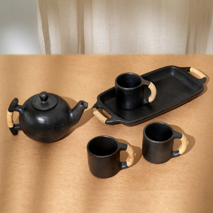 Serpentinite Stone Tea Set with Tray | Natural Clay Teapot Cups Heat Retain
