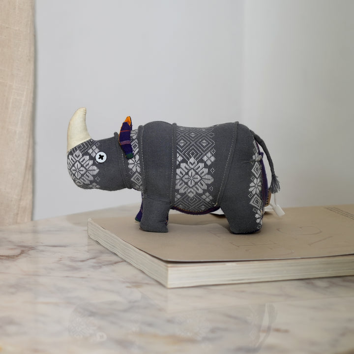 Handcrafted One-Horned Rhino Toy | Ecofriendly Plush, 8.5"