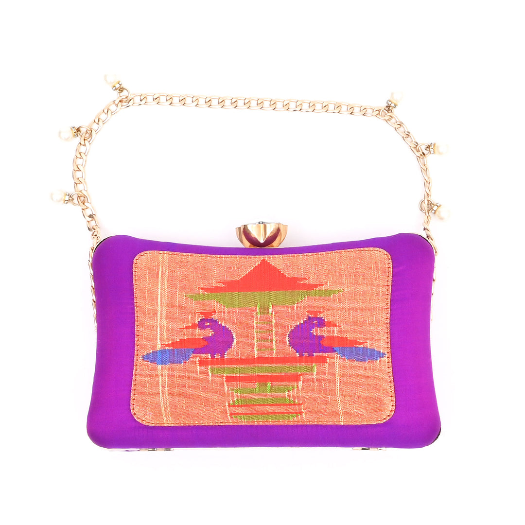 Handwoven Silk with Zari Side Sling Handbag | Voilet