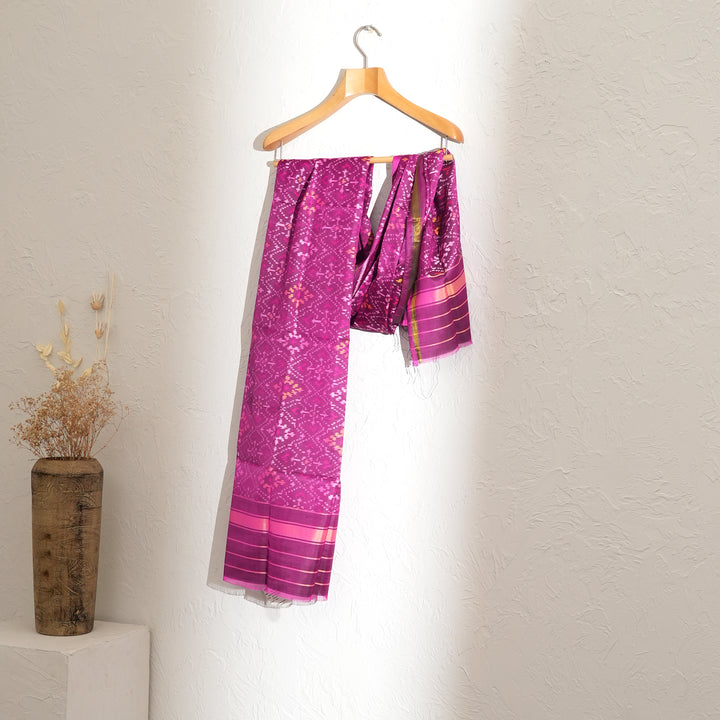 Handcrafted Patola Ikat Silk Stole | 84" x 23" | Dark Pink